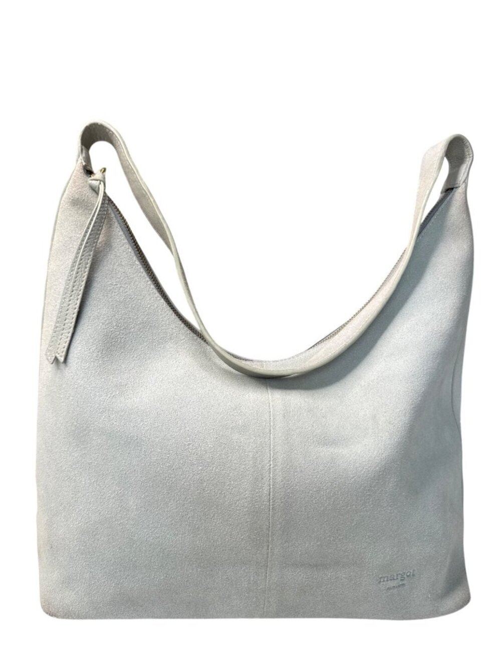 Margot New York Gray Suede Shoulder Bag With Magnetic Closure & Inner Pockets